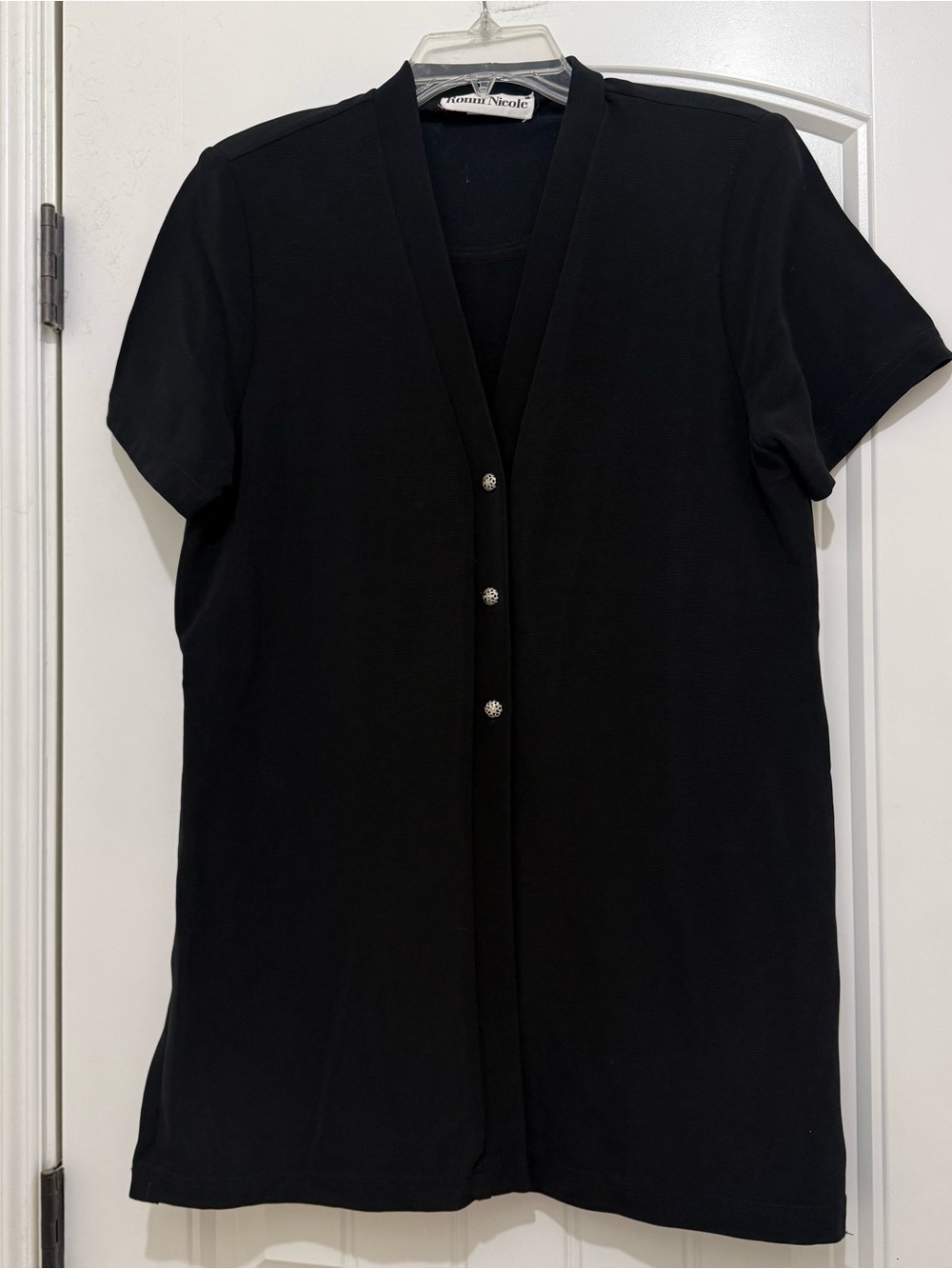 Ronni Nicole Vintage 80s Black Short Sleeve Tunic Blouse - Womens Size 6 EUC